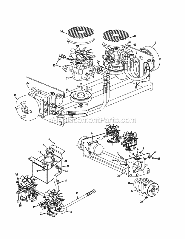 Hydro Hose & Pump Assembly Diagram and Parts List for S6031-KW 53DI8DU6050-31HP Cub Cadet Lawn Tractor